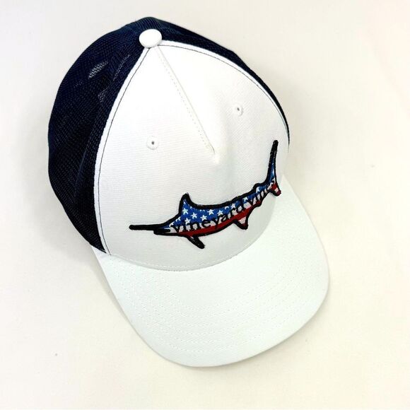 Vineyard Vines Patriotic Swordfish Red White Blue Mesh Trucker SnapBack Cap - Picture 2 of 11